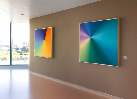 Kaori Fukuyama_Peaks & Valleys (left)__Origami Unfolding, No.1 (right)_oil on canvas_48x48 each