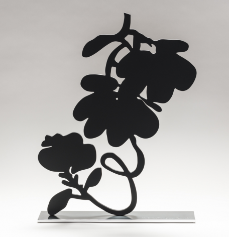 SULTAN-Donald_Black Lantern Flowers, 2018_shaped aluminum with black powder coat on polished aluminum base_28x21.5x4 inches