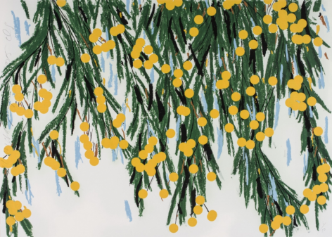 SULTAN-Donald_Yellow Mimosa, July 23, 2015_18-color silkscreen with white flocking on museum board_32x45 inches-sold