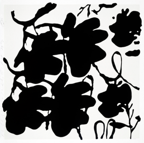 SULTAN-Donald_Lantern Flowers, Black and White, Oct 4, 2017_silkscreen with enamel inks and flocking on museum board_58x58 inches